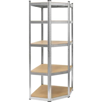 Dílenský regál Rebel RB-1254 Kovový rohový skladovací regál, 5 polic, 180 x 40 x 70 cm, 875 kg, stříbrná
