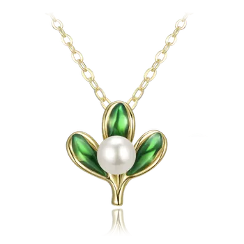 Náhrdelník MINET Vánoční pozlacený stříbrný náhrdelník jmelí s perlami JMAS8063GN42