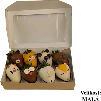 Dárkový potravinový koš Jahody v čokoládě – dárková krabička Zvířátka Velikost produktu: Malá 0,40 kg