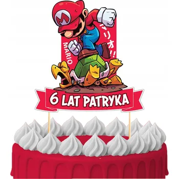 Obraz Ozdoba na dort ZÁPICH DO DORTU "Všechno nejlepší" Super Mario Luigi Yoshi postavičky