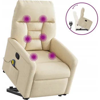 Křeslo Zvedací masážní křeslo, polohovací, krémové, látkové