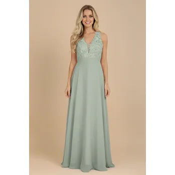 Dámské šaty EVA & LOLA Družičkovské šaty TINA zelenkavé Barva: Světle zelená, Velikost: S