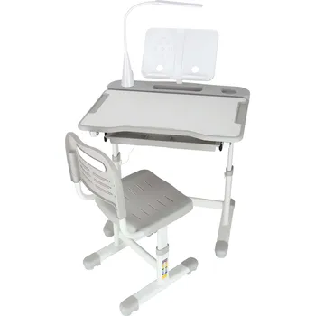 KIK KX2974 Nastavitelný dětský psací stůl s židlí a LED lampou, bílošedý