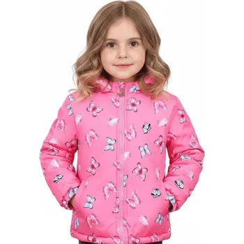 Dívčí bunda DÍVČÍ ZIMNÍ BUNDA S MOTÝLKY ZIMA26 Barva: Růžová, Velikost: 104/110