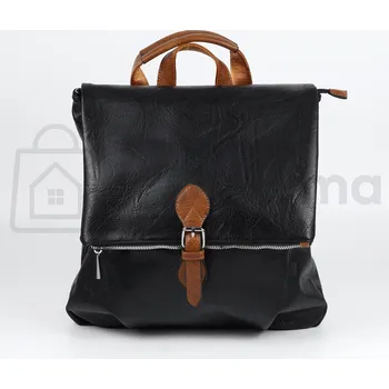 batoh na notebook Dámský batoh z koženky – černý s hnědými detaily (14L)