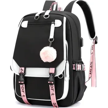 turistický batoh eCa PL156 Univerzální školní sportovní batoh s klíčenkou a USB portem, 21 l, černá