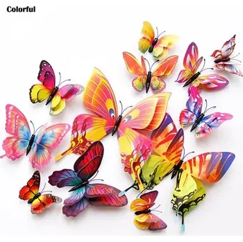 Dekorativní magnet 12 ks Motýlí magnety 3d barevné | magnetická dekorace, magnet na lednici - J