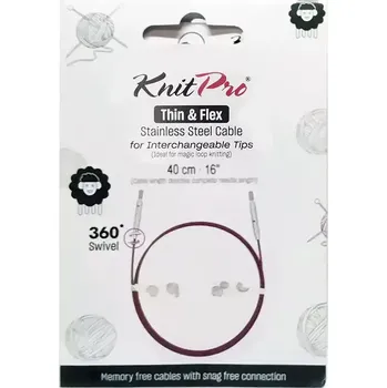Galanterie KnitPro Thin & Flex Purple otočné ocelové lanko 360° 40Cm (KnitPro Purple otočné ocelové lanko 360° 40Cm)