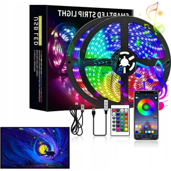 LED osvětlení LED Páska 5M RGB 5050 Bluetooth, Ovládání Aplikací a Hudbou, Sada 12V S OVLADAČEM
