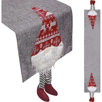 ubrus Vianočný sivý behúň na stôl Trpaslíci, 180 × 34 cm