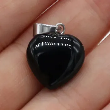 Přívěsek Přívěsek přírodní kámen srdce 16mm | šperk - Černé acháty