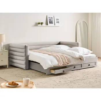 Ložnice Denní postel rozkládací šedé sametové čalounění jednolůžko až dvoujlůžko prošívaní glam styl Beliani