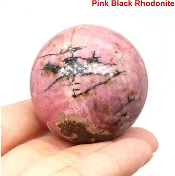 Přírodní křišťálová koule 40mm pro harmonizaci energie | dekorační kámen, reiki krystal - Růžový černý rodonit , 1 KS