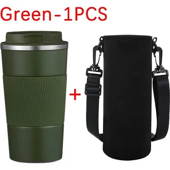 Termohrnek Nerezový cestovní termo hrnek 380ml/510ml | nádobí - Zelená s taškou na pohár , 510 ml