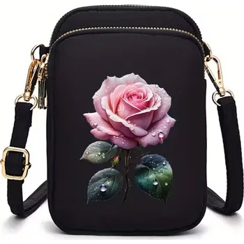 Kabelka Dámská crossbody kabelka na mobil s růží Barva: Černá