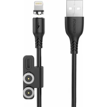 Datový kabel Foneng X62 Magnetický kabel 3v1 z USB na USB-C / Lightning / Micro USB, 2,4 A, 1 m (černý)