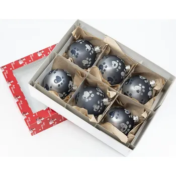 Vánoční ozdoba Morko Vánoční ozdoba šedo-stříbrná s packami – 6 kusů