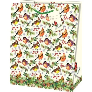 Dárková taška Taška dárková vánoční Maxi matt - 26,7 x 13,7 x 33cm TL - s motivem ptáčci v zimě