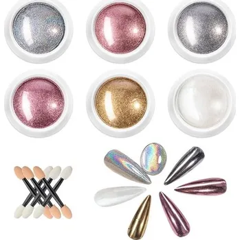 Xvbhaq 6 krabiček 6 barev chromovaný prášek na nehty nail art lesklý zrcadlový efekt nehtové