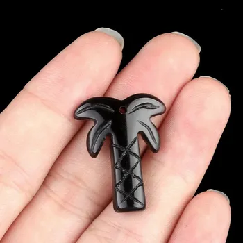 Přívěsek Hawaii přívěsek z přírodního kámene - kokosový strom | šperk - Černý achát