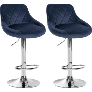 Barová židle LRCZ Sada 2 sametových barových židlí Lazio Barva: Modrá, Barva rámu: chrom