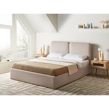 Ložnice Kontinentální postel béžová látkové čalounění 160 x 200 cm elegantní zvedací rošt Beliani