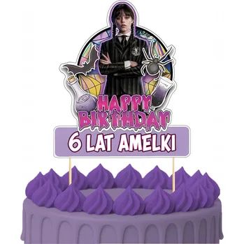 Obraz Ozdoba na dort ZÁPICH DO DORTU "Všechno nejlepší" Wednesday Addamsová - postavičky, 2 kusy