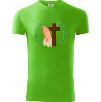 Pánská móda Věnec - kříž a modlení - Viper FIT - Pánské zůžené tričko - S ( Apple Green )