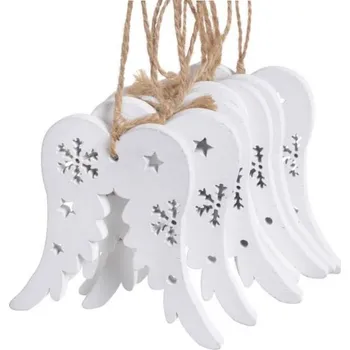 Vánoční dekorace Závěs Andělská křídla 8cm/8ks, dřevo, bílý