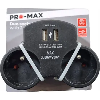 Elektrická zásuvka Elektrická Zásuvka rozbočka Promax černá