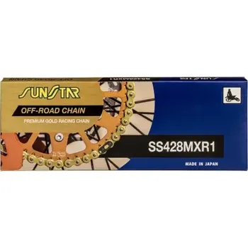 Řetězová sada pro motocykl řetěz 428MXR1, SUNSTAR (bezkroužkový, barva zlatá, 130 článků)
