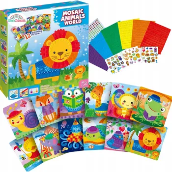 kreativní sada Pěnová Mozaika Zvířátka 12v1 – Kreativní Vykládanka, Tvary a Barvy