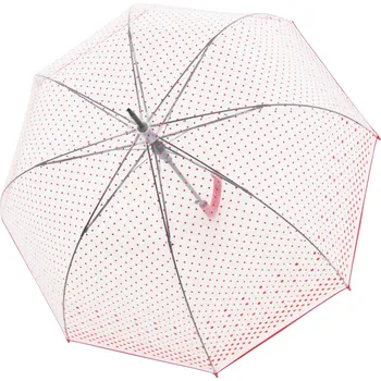 Deštník DERBY Hit Long Automatik Transparent - průhledný dámský vystřelovací holový deštník červená 77354BD