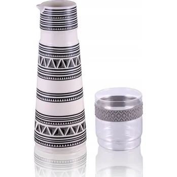 Porcelánová Etno Karafa džbán na vodu sklenice bílo-černá proužky design