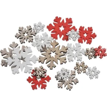 Vánoční dekorace Vločka, mix velikostí, 18ks dřevěná, mix barev