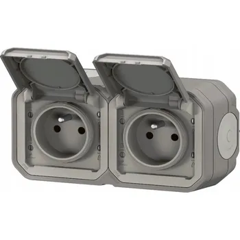 Elektrická zásuvka Plexo Zásuvka 2x2P+Z vodorovná, nástěnná Šedá Legrand 069768L