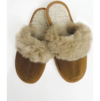 Dámské pantofle Dámské papuče z broušené kůže model 111 hnědé, VELIKOST 39