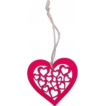 Obraz Dekorativní přívěsky srdce červené ažurové 7 cm na provázku - 10 ks