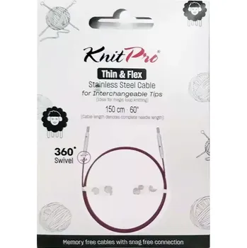 Jehlice KnitPro Thin & Flex Purple otočné ocelové lanko 360° 150Cm (KnitPro Purple otočné ocelové lanko 360° 150Cm)