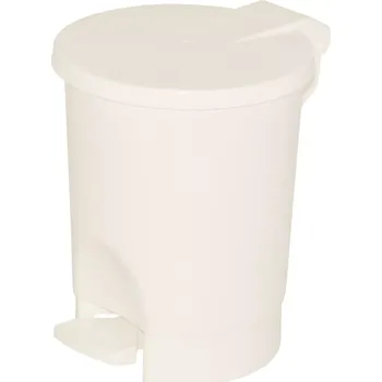 Odpadkový koš Moser Plastový kulatý odpadkový koš s víkem a pedálem, bílý, objem: 4,50 litru