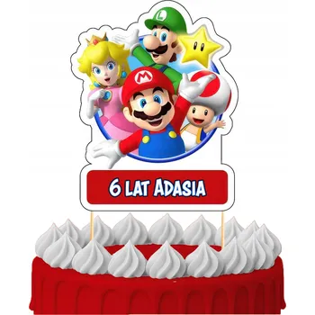 Obraz Ozdoba na dort ZÁPICH DO DORTU "Všechno nejlepší" Super Mario Luigi Yoshi postavičky