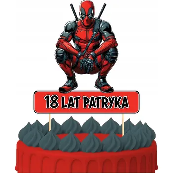 Obraz Ozdoba na dort ZÁPICH DO DORTU "Všechno nejlepší" Deadpool Wolverine - postavičky, 4 ks