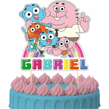 Obraz ZÁPICH DO DORTU Narozeninová Ozdoba na Dort Sto Let Svět podle Gumballových Postaviček 6 Kusů