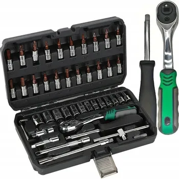 Gola sada Sada nástrčných klíčů 1/4" CrV 46 dílů. Kufr, ráčna, hlavice, bity Torx