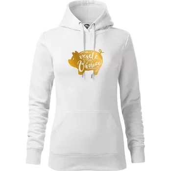 Dámská mikina Zlaté prasátko - Mikina dámská Cape s kapucí - M ( Bílá )