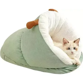 Dekorativní polštářek TopTechnology Slipper-Style Cat Ced Zimní Teplá Polštářek s Polovičním Přístřeškem - Velikost L (Zelená)