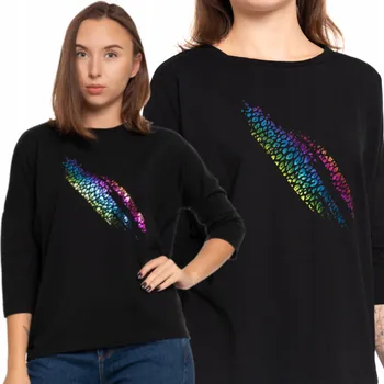 DÁMSKÁ BAVLNĚNÁ HALENKA STYLOVÝ 3/4 RUKÁV KULATÝ VÝSTŘIH ČERNÝ MORAJ 3XL