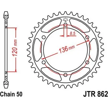 Řetězová sada pro motocykl Řetězová rozeta JT JTR 862-44 44 zubů, 530