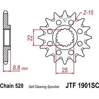 Řetězová sada pro motocykl Řetězové kolečko JT JTF 1901-15SC 15 zubů, 520 Samočistící, Nízká hmotnost