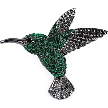 Brož Brož s broušenými kamínky kolibřík, barva 2 emerald antracit